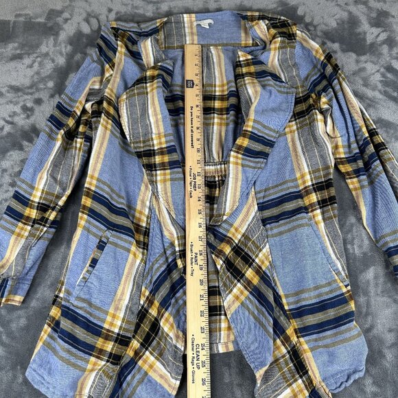 EST 1946 Blue Yellow Plaid Open Front Kimono Cardigan Women's Plus Size Large - Picture 2 of 7